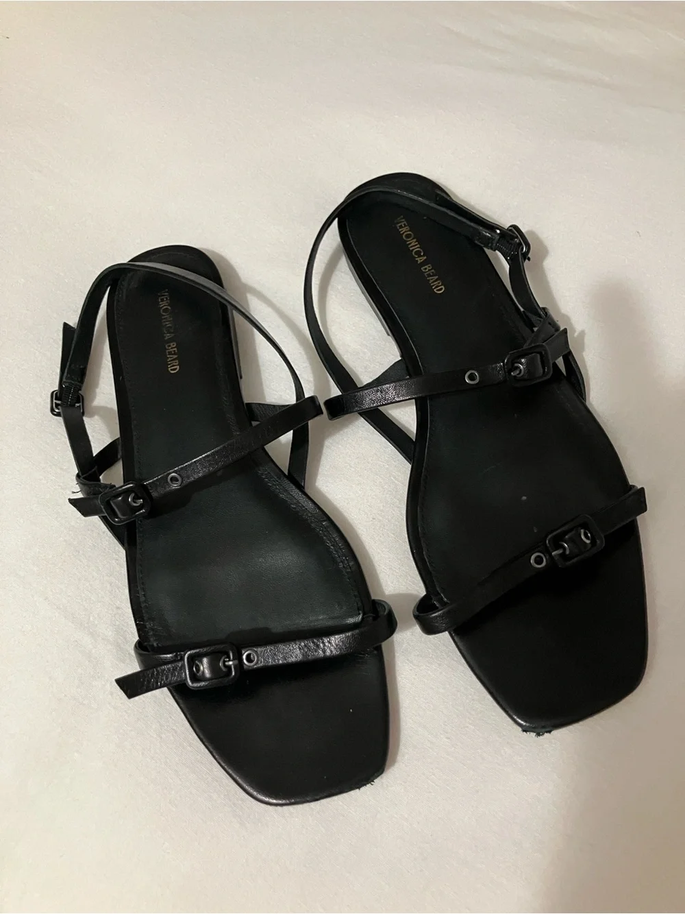 Veronica Beard Malinda Black Leather  Flat Strappy Sandals- 10